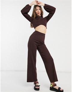 Трикотажные широкие брюки коричневого цвета с декоративным швом спереди от комплекта Asos design