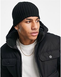 Черная вязаная шапка бини с нашивкой с логотипом Jack & jones