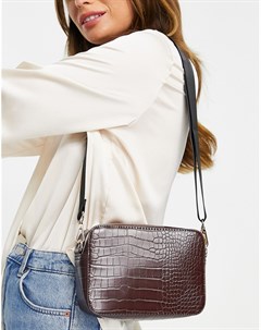 Прямоугольная сумка через плечо шоколадного цвета с плетеным ремешком и крокодиловым узором Asos design