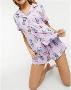 Пижама из рубашки и шортов с принтом кошек Chelsea peers