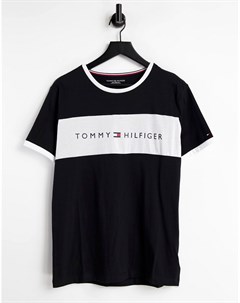 Черная футболка для дома с фирменной полоской на груди Tommy hilfiger