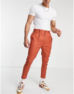 Суженные книзу строгие брюки из льна рыжего цвета Asos design