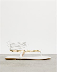 Белые сандалии на плоской подошве с цепочками Glamorous