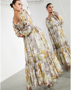 Атласное платье макси в стиле oversized с цветочным принтом и квадратным вырезом Asos edition