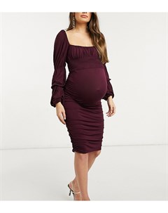 Фиолетовое присборенное платье миди с многоярусными рукавами Maternity Asos design