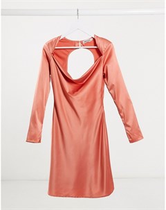 Атласное платье мини терракотового цвета с вырезом на спине Unique21