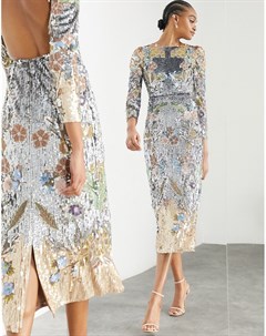 Платье миди с пайетками и цветочным узором Asos edition