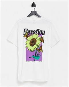 Белая oversized футболка с принтом цветка и надписью Elevation спереди и на спине Topman