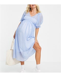 Чайное платье макси в клетку синего и белого цвета с присборенным лифом ASOS DESIGN Maternity Asos maternity