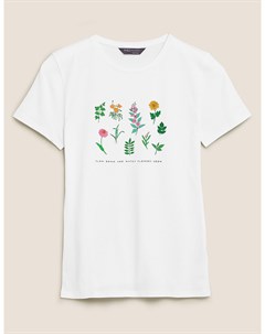 Хлопковая футболка с круглым вырезом и цветочным принтом Marks Spencer Marks & spencer