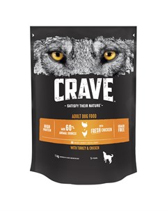 Корм сухой корм для взрослых собак с курицей и индейкой 2 8 кг Crave