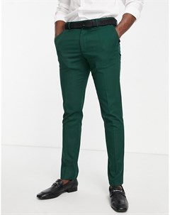 Темно зеленые зауженные брюки из фактурного микроволокна Wedding Asos design