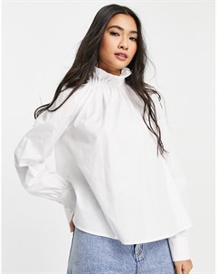 Белая блузка из органического хлопка с высоким воротником с оборками Aligne