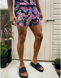 Короткие шорты для плавания с неоновым пальмовым принтом Asos design