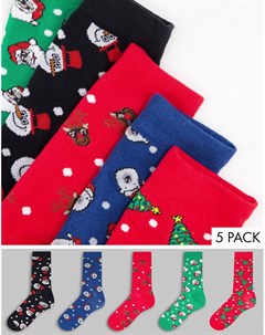 Набор из 5 пар новогодних носков с праздничными принтами Brave soul