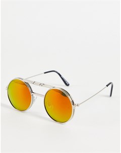 Серебристые очки в круглой подъемной оправе с зеркальными стеклами Lennon Spitfire