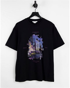Oversized футболка черного цвета с цифровым принтом Urban revivo