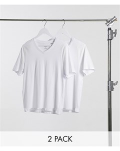 Набор из 2 белых футболок узкого кроя с V образным вырезом Essentials Jack & jones