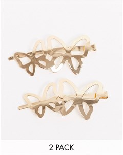 Набор из 2 золотистых заколок для волос с украшением в виде двух бабочек Asos design