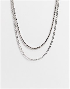 Серебристое ожерелье в несколько рядов с кристаллами Asos design