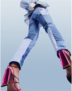Синие прямые джинсы в стиле 90 х с классической талией и вставками пэчворк Asos design