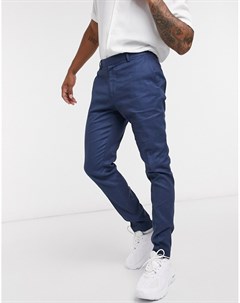Темно синие супероблегающие строгие льняные брюки Asos design