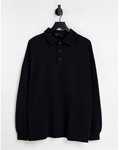 Черная oversized футболка поло с длинными рукавами Asos design