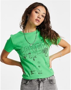 Зеленая футболка с детским рисунком Topshop