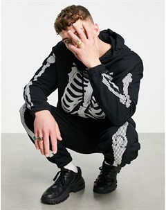 Oversized худи черного цвета с принтом скелета в стиле Хэллоуин от комплекта Asos design