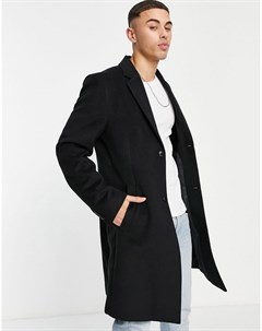 Черное пальто из искусственной шерсти Topman