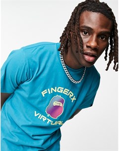 Голубая футболка с принтом Virtual Fingercroxx