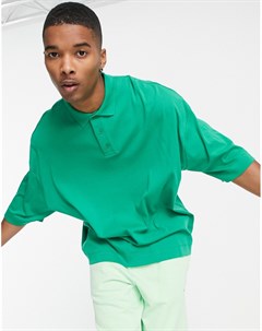 Плотная футболка поло ярко зеленого цвета в стиле oversized с длинной застежкой Asos design