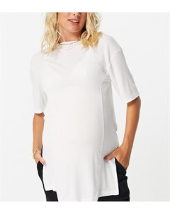 Белая oversized футболка в рубчик с разрезами по бокам и декоративными строчками ASOS DESIGN Materni Asos maternity