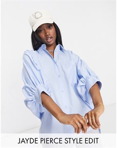 Голубая oversize рубашка из хлопка с объемными рукавами длиной три четверти Asos design