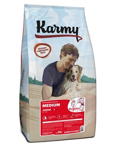 Сухой корм для щенков с индейкой для средних пород 15 кг Karmy