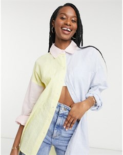 Свободная super oversized рубашка в винтажном стиле из жатой ткани с разноцветными полосами пастельн Asos design