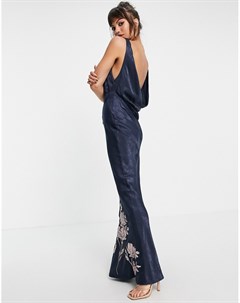 Атласное платье миди с цветочной вышивкой и вырезом с драпировкой на спине Asos design