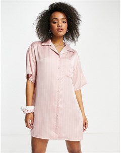 Розовое платье рубашка в полоску с отложным воротником Lola may