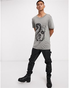 Длинная вискозная футболка с принтом змеи и необработанными краями Asos design