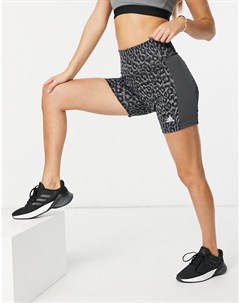 Серые облегающие шорты с высокой талией и леопардовым принтом adidas Training Adidas performance