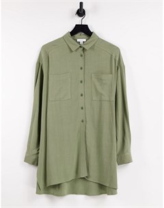 Шалфейно зеленая рубашка из льна в стиле oversized с завязкой спереди Topshop