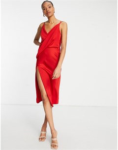Красное платье комбинация миди с драпировкой спереди и юбкой на запахе Asos design