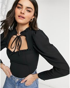 Черная блузка с высоким воротником и вырезом в форме сердечка Asos design
