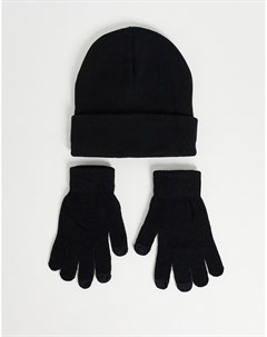 Подарочный комплект из шапки и перчаток черного цвета Svnx