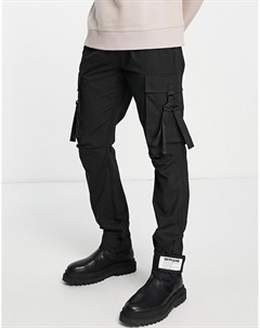 Черные брюки карго с ремешками Sixth june
