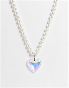 Ожерелье с искусственным жемчугом и объемной пластиковой подвеской сердечком Asos design