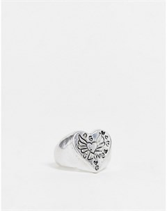 Серебристое кольцо с гравированным сердечком Designb london