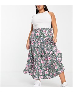 Плиссированная юбка миди с разрезом спереди и ярким цветочным принтом Neon rose plus