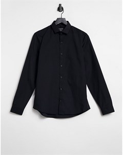 Черная приталенная рубашка с длинными рукавами Topman