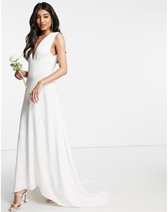 Белое свадебное платье макси с пуговицами и шлейфом Y.a.s